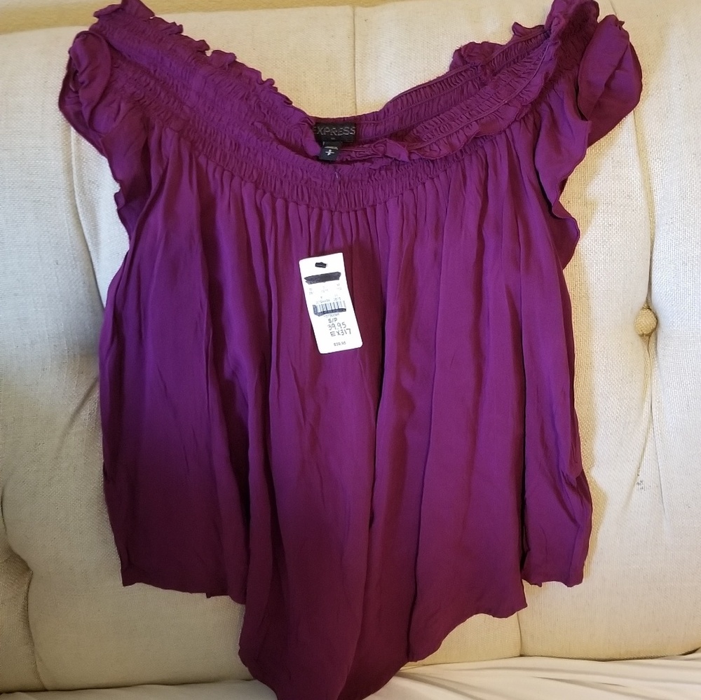 Express purple on or off shoulder blouse